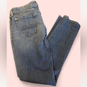 7 For All Mankind Blue Distressed Low-rise Straight Leg Jeans